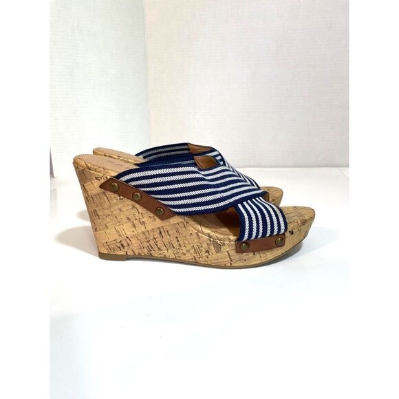 Report Dustin Wedge Sandals With Striped Fabric & Cork Platform Size 7 - Picture 6 of 11